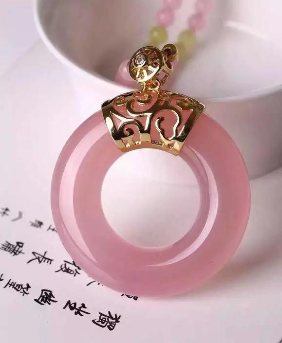 Natural Fu Rong Yu pink chalcedony Peace buckle Mosaic 925 silver chalcedony pendant Jewelry for woman and men