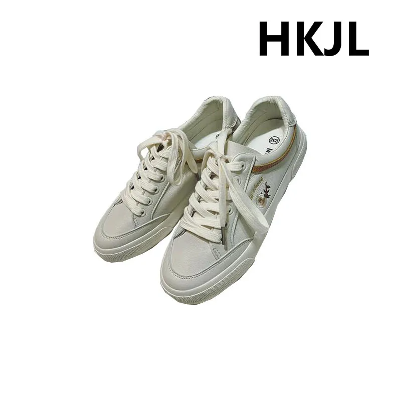 

HKJL embroidered canvas 2019 spring new students wild ins female flat bottom street shot white shoes
