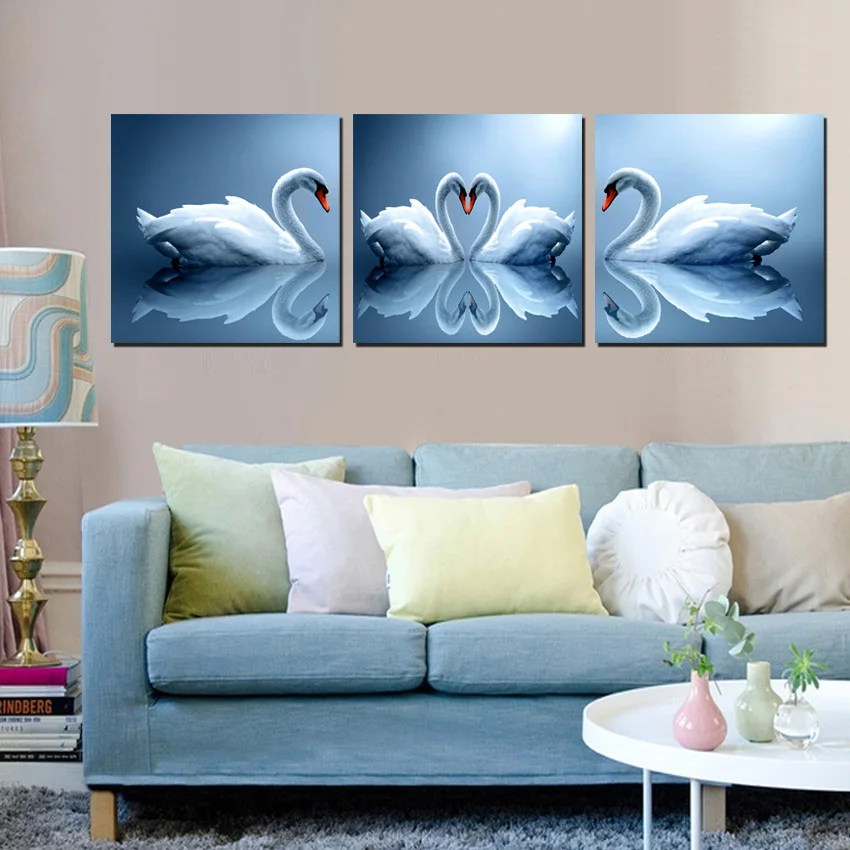 

Home Decoration Wall Art Pictures, Pair of Swan Painting Sweet Romantic Decor Canvas Prints For Living Room Bedroom No Frame
