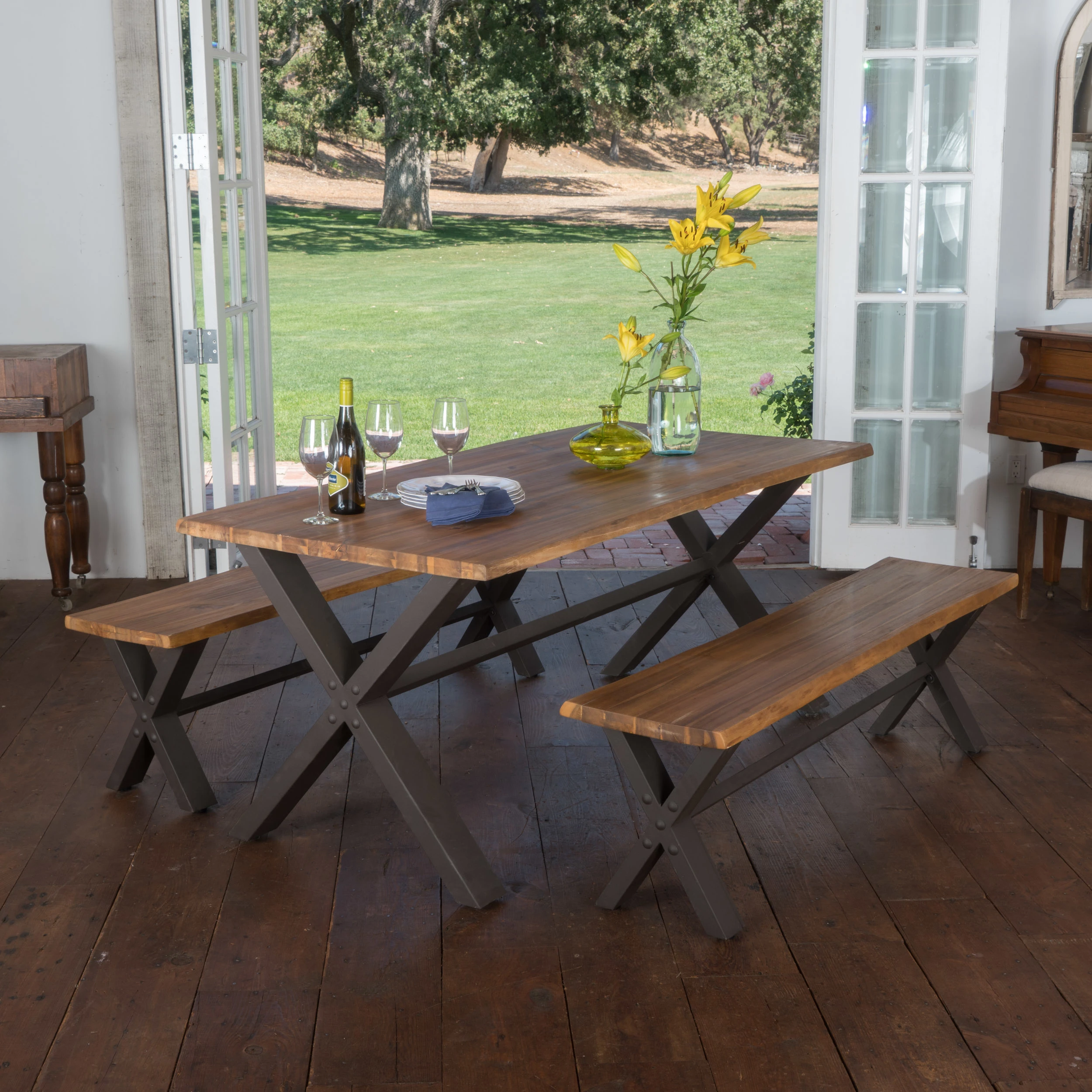 Jasper Teak Finish Acacia Wood Dining Set