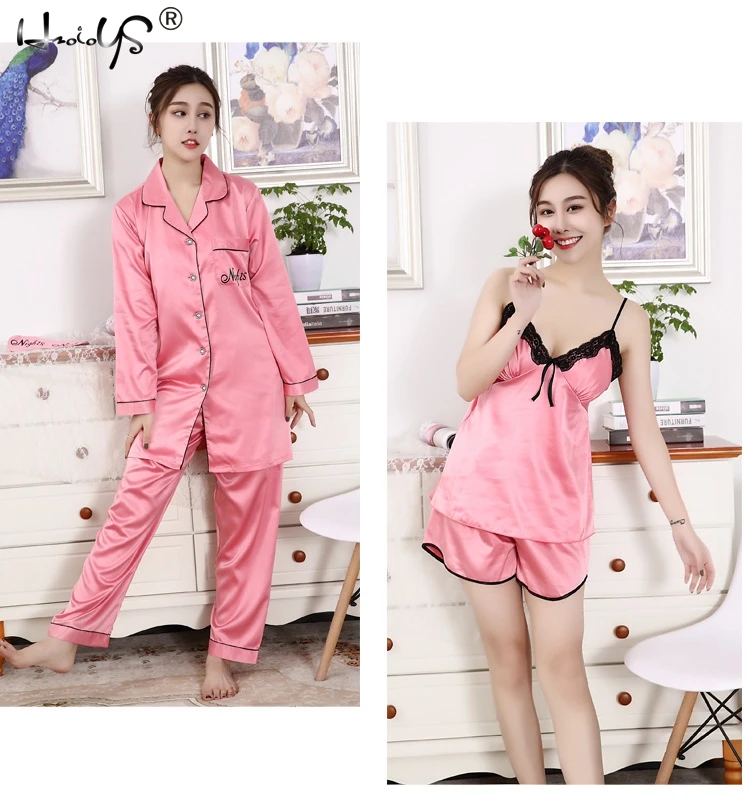 Кружевные шелковые пижамы Mujer женские атласные пижамы 5 шт. пижамы сексуальные пижамы для сна Lounge Pijama шелковая ночная Домашняя одежда
