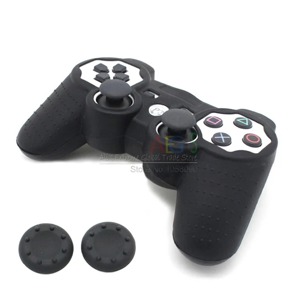 Чехол-накладка для контроллера PS3 для sony Playstation 3 PS3 Dualshock 3 Чехол-джойстик силиконовый чехол+ 2x силиконовые колпачки - Цвет: Black with 2 Caps