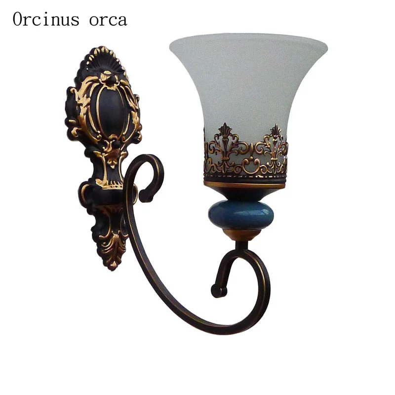 País da América Lâmpada de Parede Lâmpada de Cabeceira Cerâmica Sala Estar Fundo Quarto Retro Criativo Led Azul