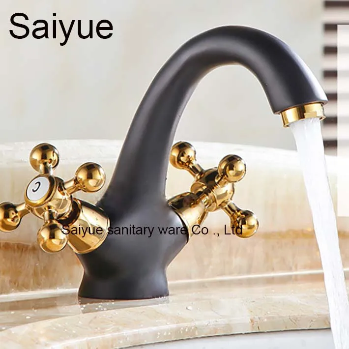 

Elegant Dual Handle High Quality Brass Material Black Finished Bathroom Basin Mixer Tap Bath Sink Faucet