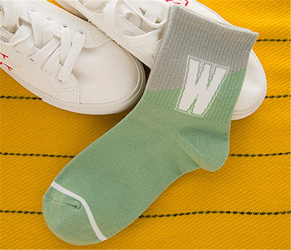 Женские хлопковые носки унисекс с буквенным принтом и цифрами, с двойной полоской, harajuku sox, крутые носки для скейтборда, хипстерские носки, Прямая поставка