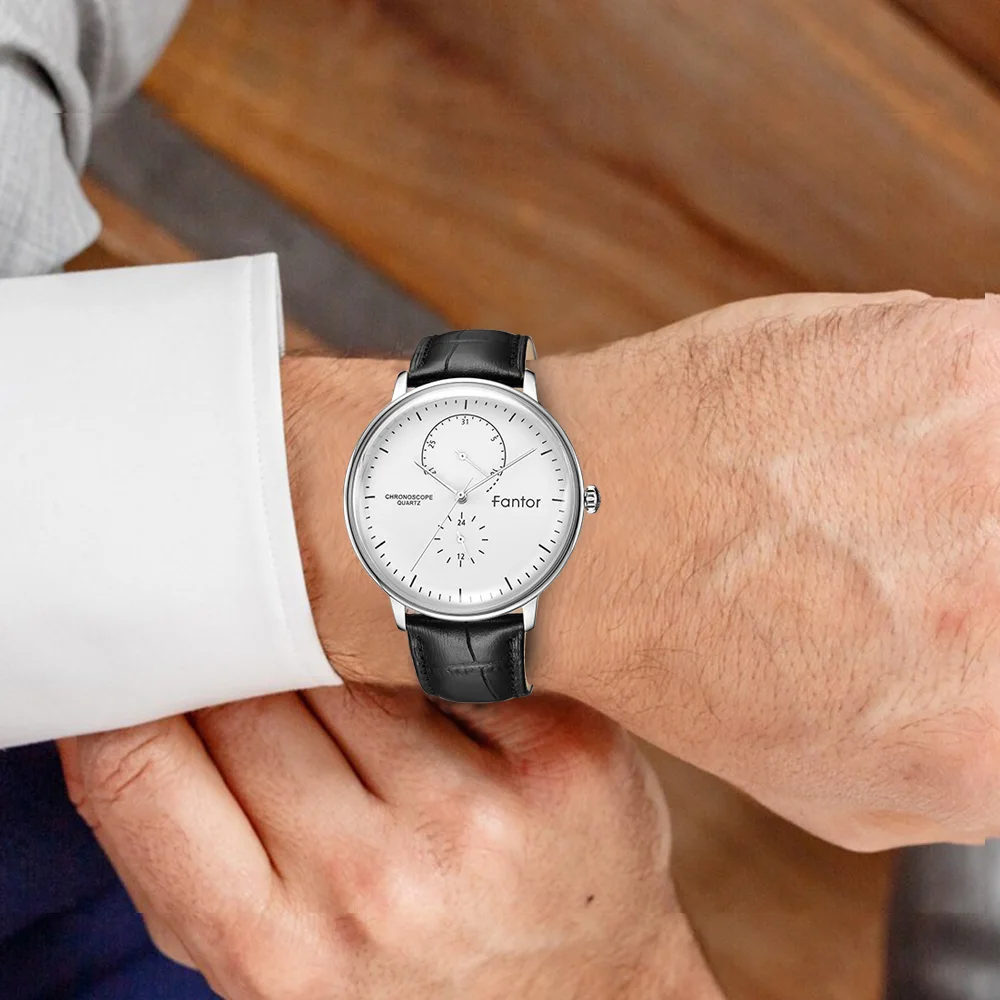 Fantor Топ бренд класса люкс бизнес мужские кожаные часы мужские водонепроницаемые кварцевые наручные часы Мужские Повседневные Классические хронограф мужские часы