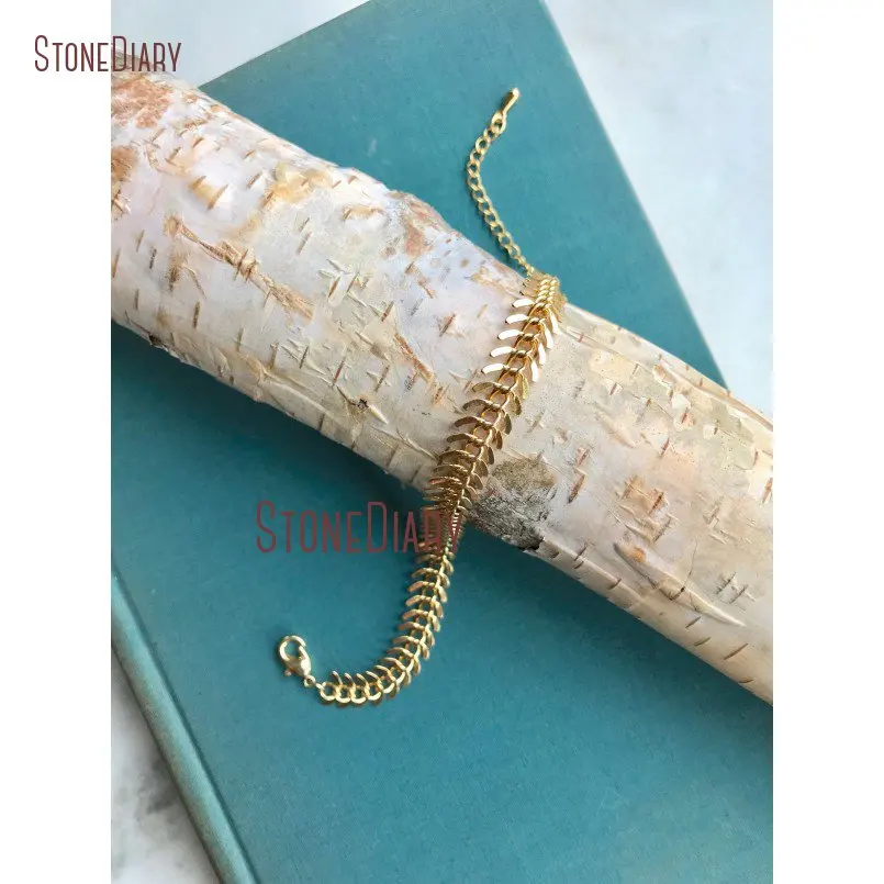 20181205-BM14719-gold fishbone bracelet fish bone arrow bracelet cuff chevron chain bracelet boho bohemian bracelet gift for her layering gold spike bracelet_2