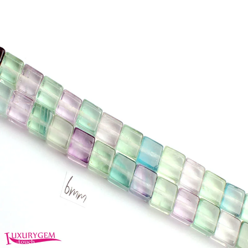 

Free Shipping 6mm Natural Multicolor Fluorite Stone Square Shape DIY Gems Loose Beads Strand 15" w3672