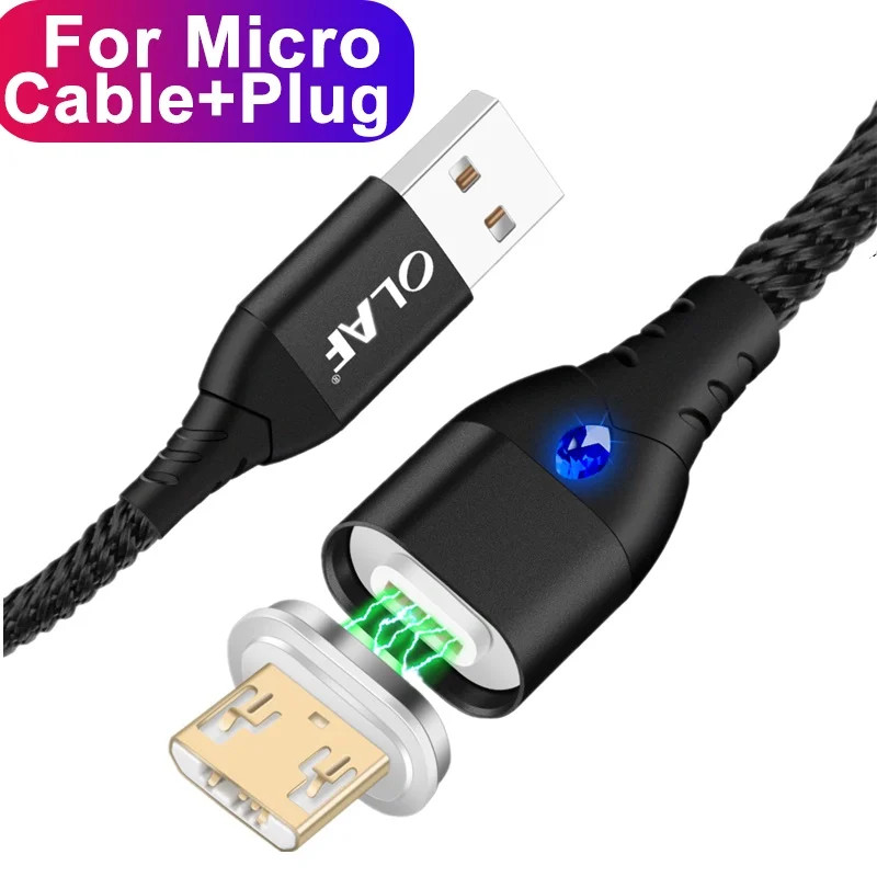 Олаф светодиодный магнитный Micro USB кабель для samsung S7 sony LG 1 м Магнитный кабель передачи данных для быстрой зарядки для Xiaomi Redmi Android провод шнур - Цвет: Black 1m For Micro