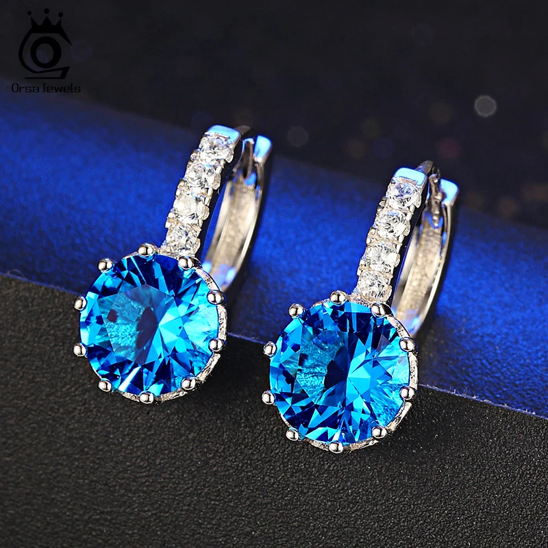 

ORSA JEWELS Luxury AAA Austrian Blue Austrian CZ Crystal Earring Party Lead & Nickel Free Earring for Ladies OE89