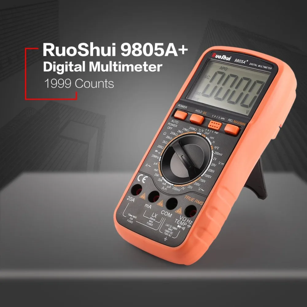 

RuoShui 9805A+ Digital Multimeter 1999 Counts True RMS AC/DC Volt Amp Ohm Temperature Inductance Diode hFE Continuity Tester