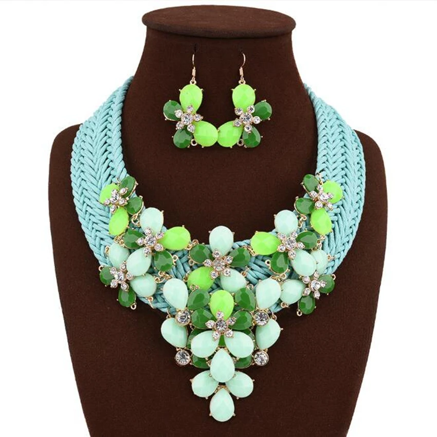 

Trendy Jewelry Sets for Women Flower Statement Necklace Earrings Jewelry Set Bohemian Chokers Necklaces Ensembles de bijoux