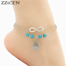 Boho Винтаж античное серебро Хамса Fatima сглаз ручной Шарм ножные браслеты со знаком бесконечности пляжные браслет на ногу цепи бусины ювелирных изделий