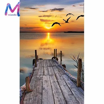 

MIAODU 5D DIY Diamond Embroidery SunsetScenery Diamond Arts Cross Stitch Diy Diamond Painting Olifant Rhinestones Round Drill