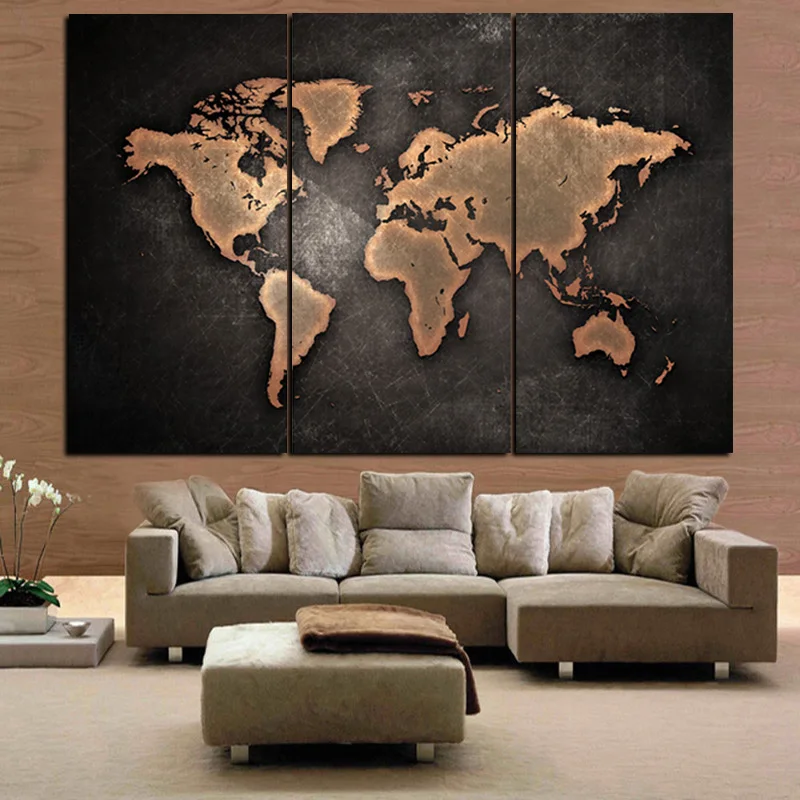 3panel Druckt Grosse Vintage Weltkarte Abstrakte Olgemalde Auf Leinwand Kunst Sofa Modulare Wand Bild Fur Wohnzimmer Unframed Oil Painting Painting Worldpaintings On Canvas Aliexpress