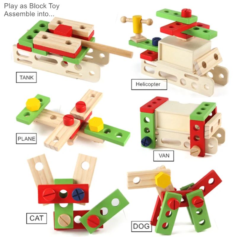 1 Set Children Wooden Toys Beech Wood Repair Tool Set For Boys Kids Pretend Play Early Education Simulation Toy Tool Box 1.5KG