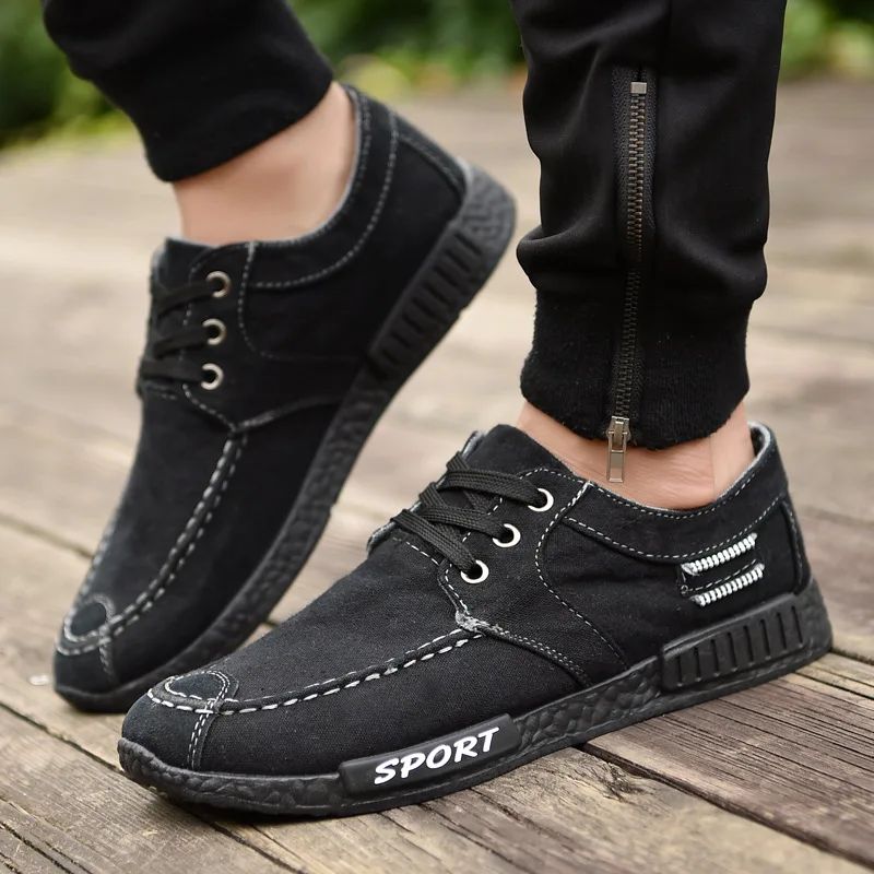 Men's Casual Shoes Fashion Spring Summer Comfortable Denim Canvas Shoes Retro Black Loafers Driving Moccasin Men Soft Footwear