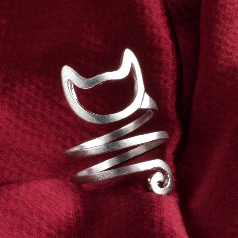 KOFSAC Регулируемый 925 Серебряное кольцо для женщин Jewelry милый кот обмотки и колечко с рисунком девушка подарок на день рождения модные