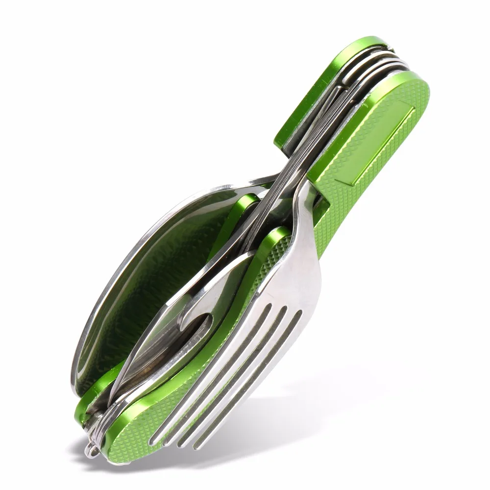 4 in 1 Portable MultiFunction Durable Stainless Steel Folding Spoon Fork Knife Bottle Opener Outdoor Camping Picnic Tableware 