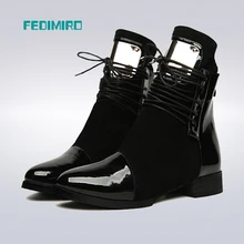 Women Boots Genuine Leather Flat Martin Ankle Boots Womens Motorcycle Boots Autumn Shoes Women Winter Patent leather Botas 35-43