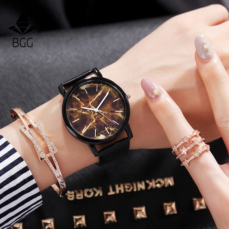 

Hot Sale British Style marble dial Women Wristwatch Top Brand Luxury Soft Genuine Leather Strap Ladies Watch Girls gift clock