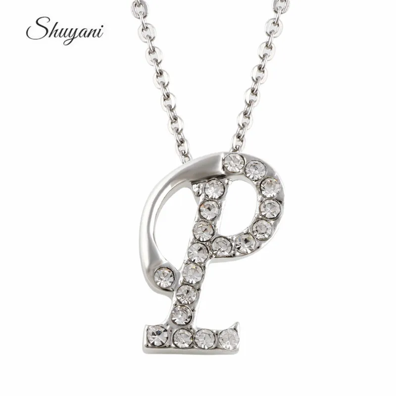 New Trendy 10Pcs Rhinestone P Letter Initial Necklace Women Wedding