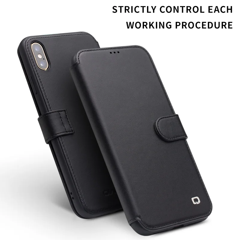 QIALINO Stylish Genuine Leather Flip Case for iPhone X/XS/XR Max Magnetic Buckle Handmade Card Slot Phone Cover for iPhone11 Pro