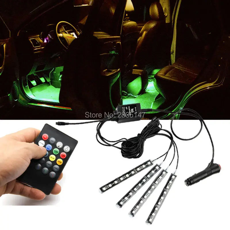 

Car RGB LED Light Wireless Remote/Music/Voice Control Door Lamp Strip Decorative Atmosphere Lights 2 Styles For Choose