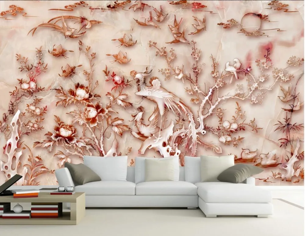

Backdrop wallpaper Home Decoration Bird marble reliefs 3d mural wallpaper