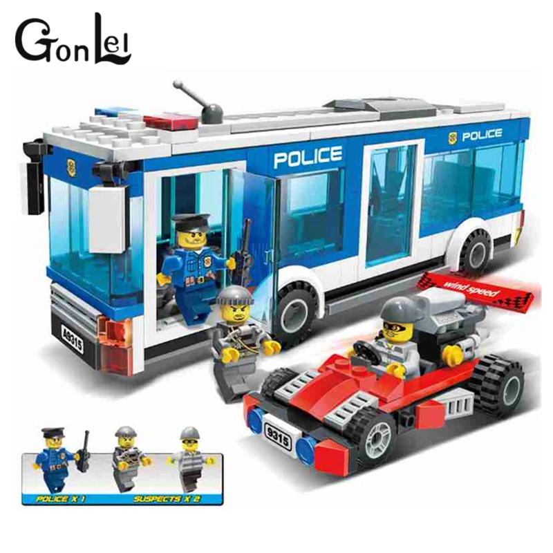 GonLeI gudi 256 шт. Полицейский Автомобиль Блоки Игрушки для детская Сборная модель здания Наборы автомобильные блоки игрушки елочных игрушек 9315