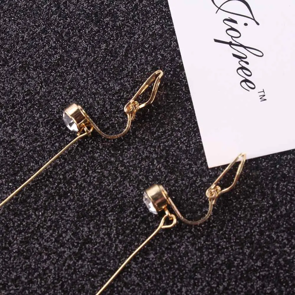 Korea Style Fashion Cute Ear Wire Clip Earrings Non Piercing Female Models Long Pearl No Ear Hole Jewelry women Earrings