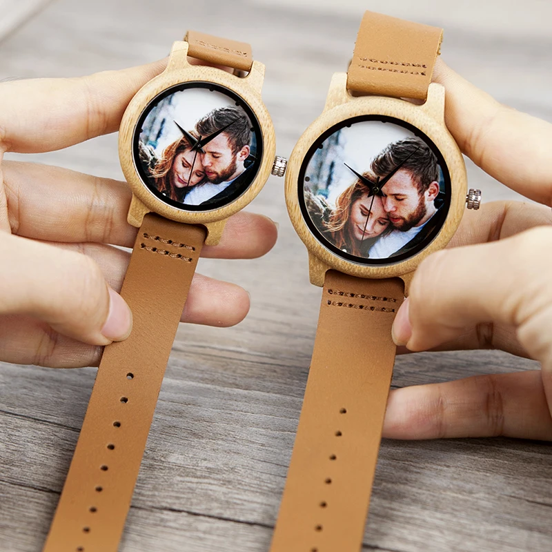 Креативные персональные часы для влюбленных с УФ-печатью, фотографии клиентов, бамбуковые часы, печать на заказ, OEM отличный подарок для любви OEM