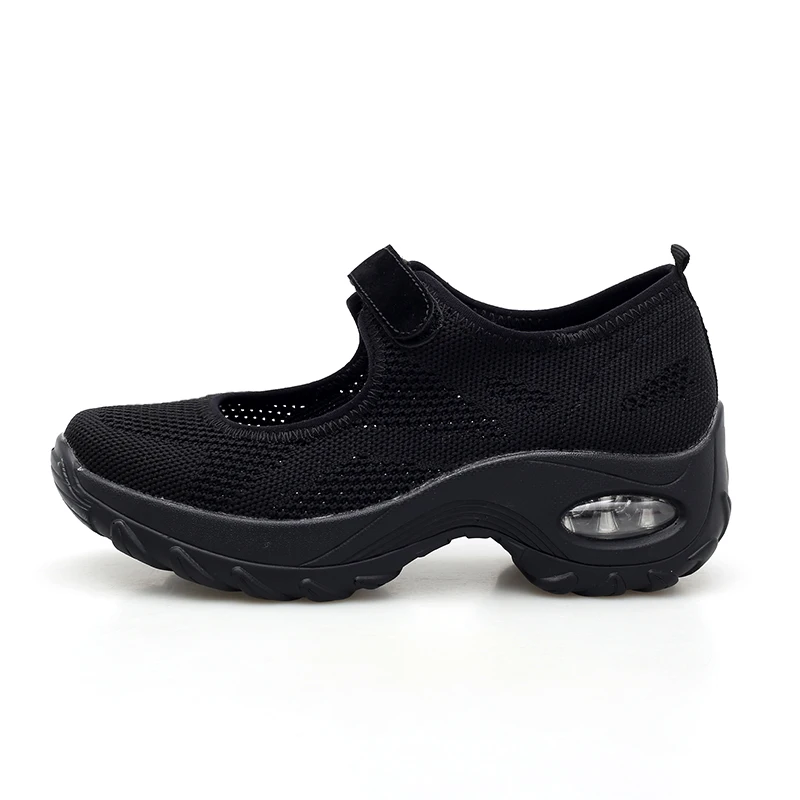 Женские кроссовки на толстой подошве EOFK, черные повседневные открытые туфли "Мэри Джейн" на плоской подошве с застежкой-липучкой, обувь для женщин