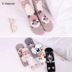 V-Hanver новые женские носки счастливые милые животные женские Kawaii Cat краски хлопковые запасы осенние носки женские повседневные Мягкие