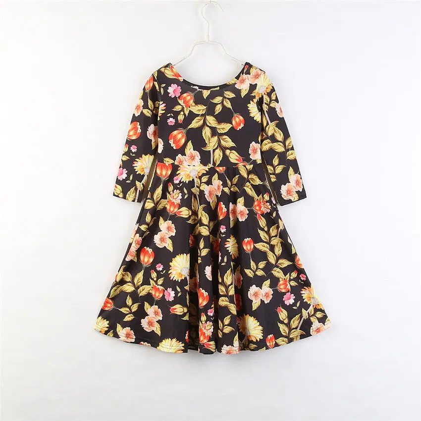 

Emmababy Toddler Kids Baby Girl Princess Long Sleeve Colorful Flowers Pattern Party Formal Tutu Fashion Dress