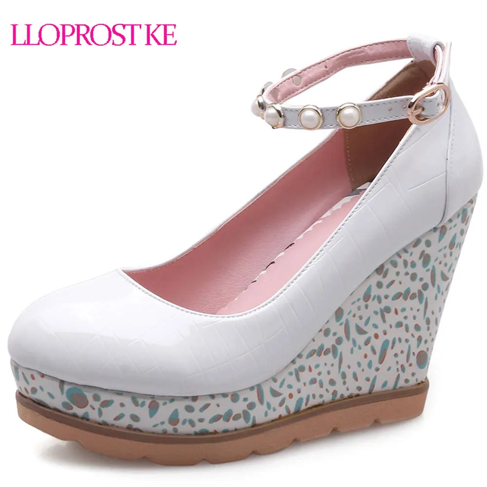

LLOPROST KE Spring Wedges Pumps Shoes For Women High Heels Fashion Platform Wedges Shoes Anke Strap Buckle Wedding Shoes MY158