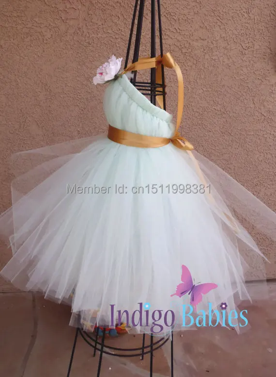 Flower Dress Weddings Dresses Tutu Mint Flower Dress Weddings Dresses Tutu Mint Green Tulle Antique Gold Satin Ribbon Ivory Pink Silk In From
