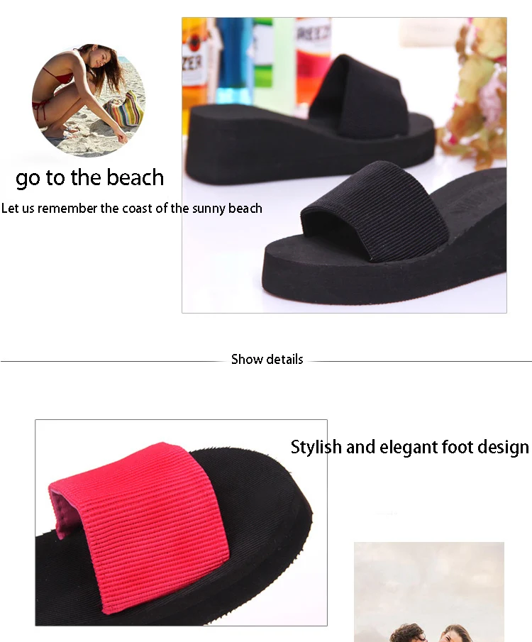 Summer Woman Shoes High Heel Slippers Platform bath slippers Wedge Beach Flip Flops  For Women Brand Black EVA Ladies Shoes