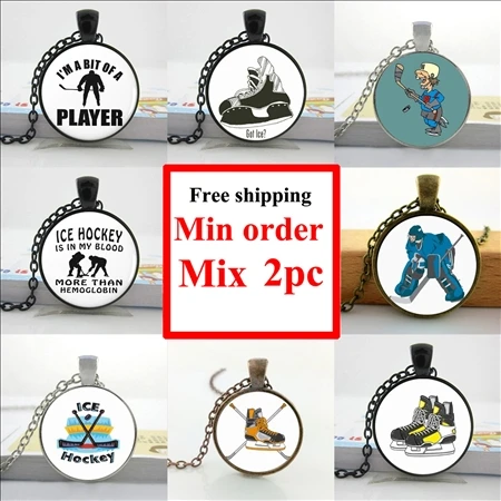 

2016 Ice Hockey Necklace Ice Hockey Pendant Sport Photo Jewelry Glass Photo Cabochon Necklace HZ1