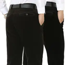 Весна-осень-зима вельветовые брюки Для мужчин Повседневное Бизнес толстые прямые брюки Для мужчин среднего возраста Pantalon Homme черного цвета
