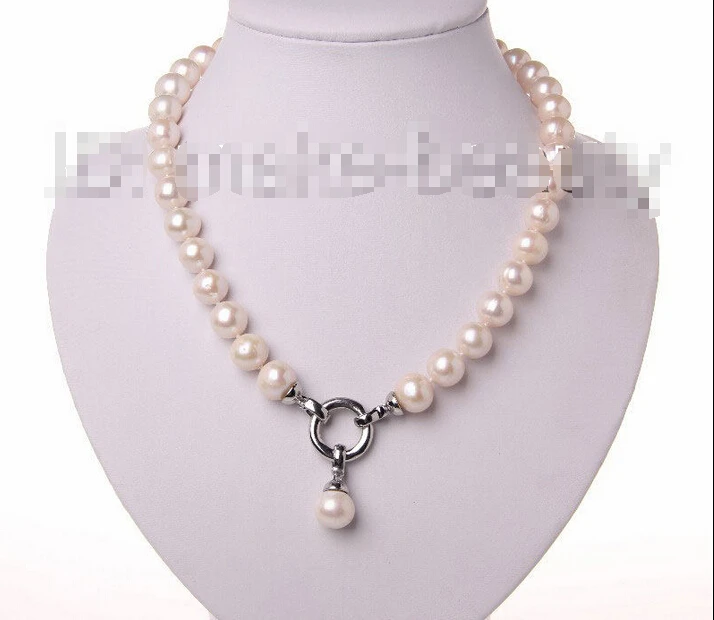 

shipping stunning big 12mm round white freshwater cultured pearl necklace h1400
