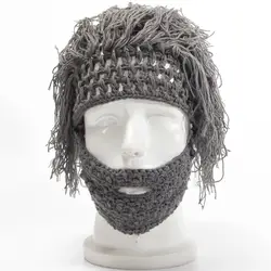 Внешней торговли на осень-зиму мужская вязаная шапка Хэллоуин вечерние weird ручной шерсти борода парик крышка