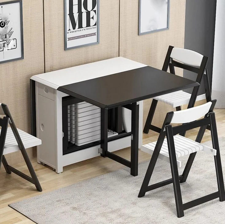 1 Set Table Chair Combination Multifunction Modern Simplicity Style Solid Wood Scalable Folding Dining Room Desk