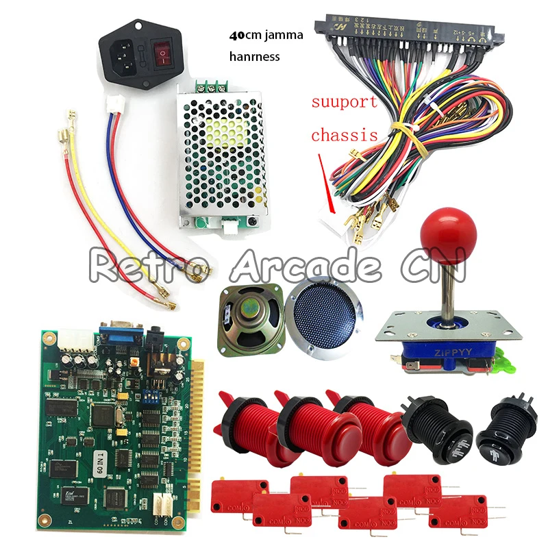 us $78 99 arcade game 1 player kit with classical 60 in 1 jamma board,power supply,speaker,zippy joystick,american push button,jamma wire in coin for arcade jamma board machine wiring