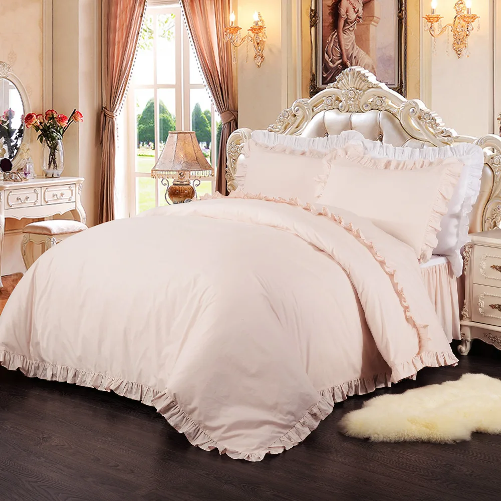 200thread Percale Quilt Cover Set Pink Pintuck Border Frill In