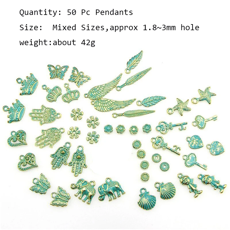 

HOT SALE Charms For DIY 50Pcs Mix Classic Green Bronze Charm Pendants DIY Jewelry