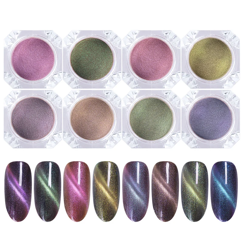 

1g Chameleon 3D Cat Eye Nail Powder Magnetic Pearl Glitter Manicure DIY Nail Art Dust Black Base Needed