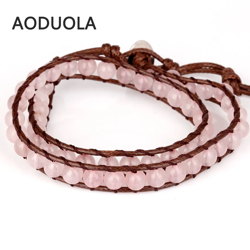 

Natural Stones Wrap Bracelet Women's Bohemian Adjustable Two Rows Needlework Bracelets with Steel Buckle for Woman Jewelry Gift