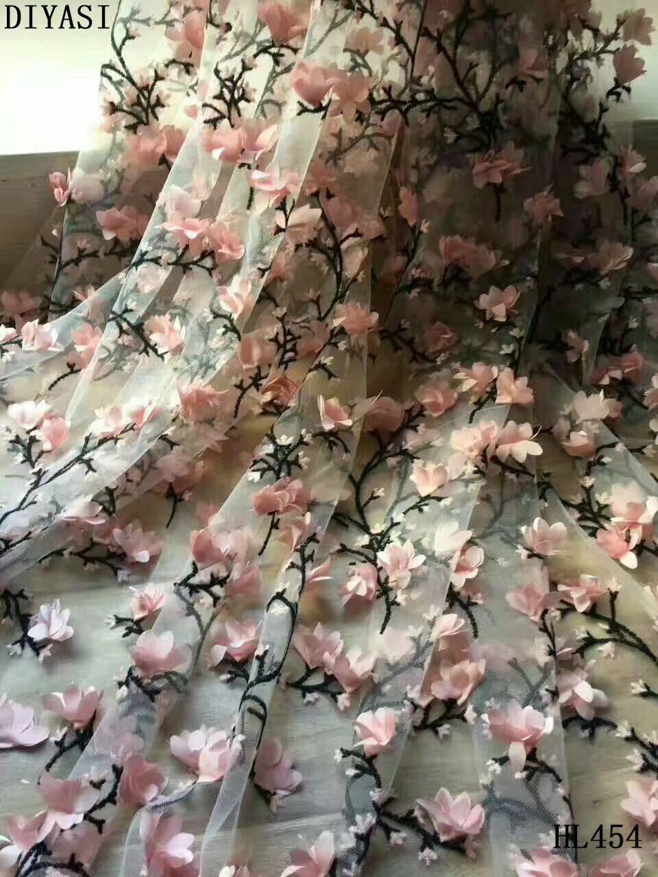 

Unique design 3D Lace High Quality handmade, French Voile beads Lace Fabric for wedding Luxury beaded tulle fabric