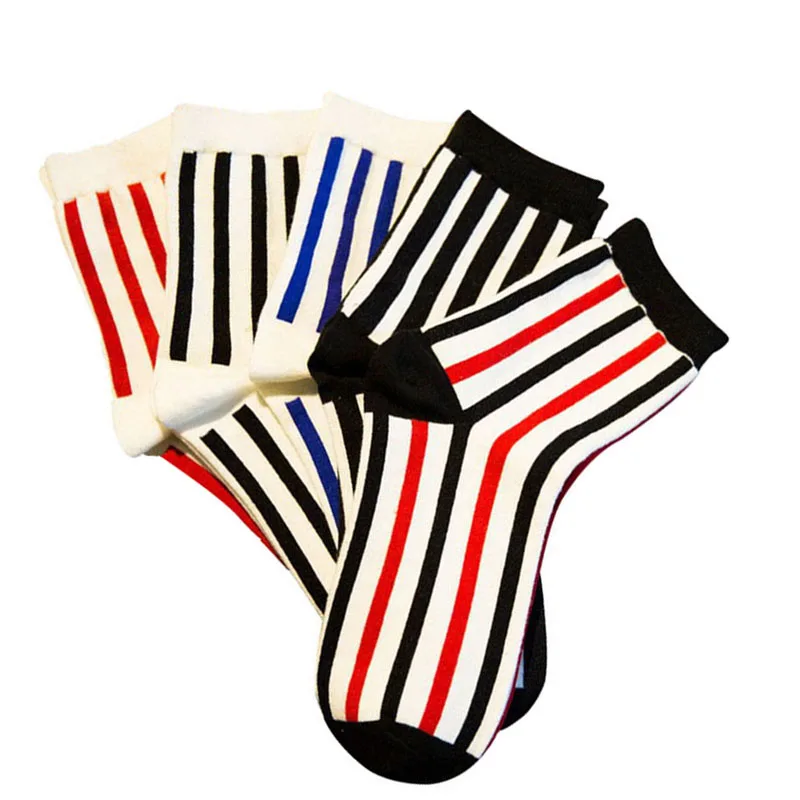 5 пары мужских носков в разноцветную полоску модные парные хлопковые короткие высококачественные носки дышащие Колледж стиль носки Meias